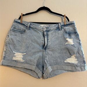 Hollister Light Blue Distressed Cuffed Denim Shorts